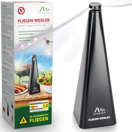 GARDIGO® Fliegenwedler| Fliegenabwehr für den Tisch | Insektenschutz gegen Fliegen | Fliegenventilator zum Fliegen verscheuchen | Für Tisch, Terrasse, Restaurant | Fliegenvertreiber