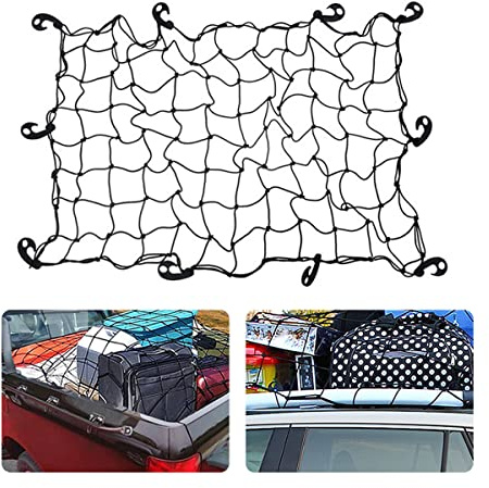 AUCELI Car Cargo Net, 47 x 31.5 Bungee Cargo Net for Roof Top Cargo Racks, Adjustable Luggage Roof Sundries Grid Mesh Bag, Elastic Vehicle Roof Miscellaneous Storage Organizer for SUV Truck