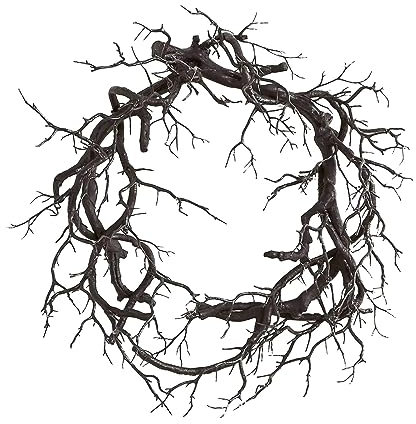 harayaa Couronne d'Halloween Guirlande de Branches Mortes Windows 43 cm Guirlande de Branches Noires décoratives Couronne de Porte d'entrée pour Cour, Maison, Pas de paillettes, pas de lueur