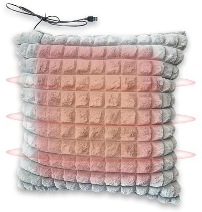 Heated Cushion USB Heating Pad Chair Sofa Throw Pillow 5V Soft Faux Fur Square Heat Pillow for Back, Waist, Neck, Period Pain Relief - Perfect for Home, Office, 45x45cm, Gray
