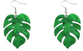 Green Palm Leaf Dangle Earrings for Women Girls Lightweight Resin Tropical Green Plant Charms Drop Fish Hook Stud Earring Fashion Cute Festival Ornament Jewelry Unique Gifts Nature Lover (Short)
