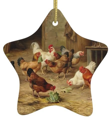 Sternförmige Keramik-Hängeornamente für Weihnachten, ideal zum Aufhängen, Weihnachtsbaumschmuck, Geschenk, Bauernhof-Hühner