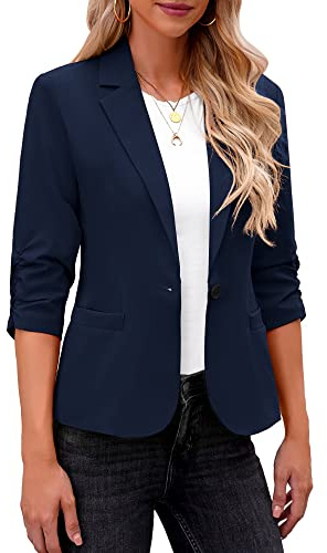 Roskiky Blazer, giacca da donna elegante Dressy, maniche a 3/4, blazer, business, casual, per il lavoro, blu navy, XL