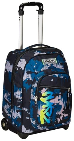 Seven Chariot fixe, écran vert, bleu, 2 en 1, double usage, chariot et sac à dos, sac à dos scolaire, enfant garçon, bleu, Taglia unica, Scolaire