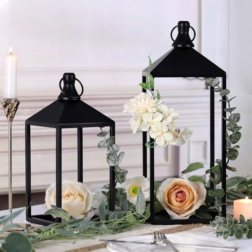 Azuritek Windlicht Outdoor Laternen(kein Glas) 2er Set Gartenlaterne, Größe Windlichter Schwarz 38H x 14W cm/28H x 12W cm Indoor Windlicht Kerzenhalter