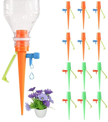 Lasuroa 12uds Picos de Riego Automático para Plantas, Kit de Riego por Goteo con Control de Flujo Ajustable, Estilo Drip Irrigation, Material Plástico, Recomendado para Jardín