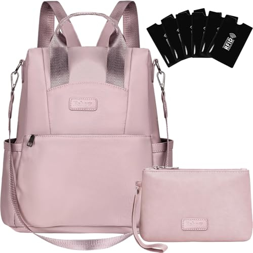 Eshow Mochila Mujer Antirrobo, Bolso Casual con Correa Ajustable y Asa Superior, Bandolera Multifuncional para Uso Diario Trabajo Viaje Escuela Compras y Universidad Rosa