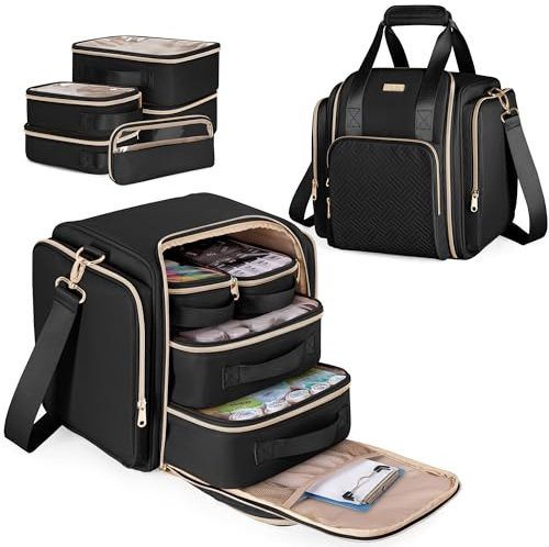 Prokva 6 in 1 Medikamenten Organizer Tasche mit 1 Kleine Pillentasche, 2 Mittlere und 2 Große Beuteln für Medizin, Medizinische Versorgung, Große Erste Hilfe Tasche LEER für Reise, Hausarzt, Schwarz