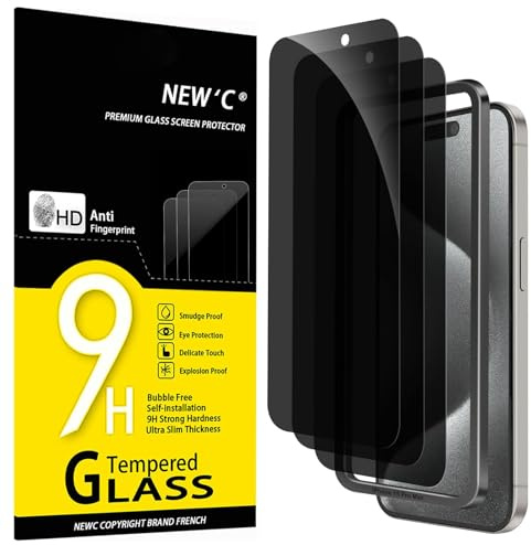 NEW'C 3 Pack, Privacy skärmskydd i glas för iPhone 15 Pro Max (6,7 tum), Balans mellan integritet och ögonskydd, förbättrad 28-graders sekretessvinkel - Enkel installationsverktyg inkluderat