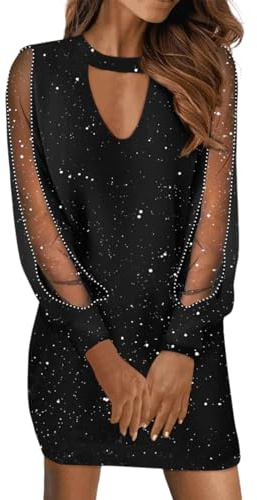 WVONIF Robe de Printemps en Dentelle pour Femmes, col en V, Manches Longues, imprimée, Taille Robes pour Femmes avec Poches Et Manches