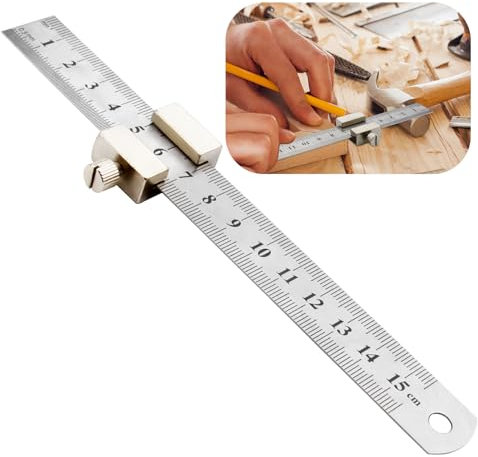 Hakenlineal aus Edelstahl 15 cm, Hochleistungs Lineal Stahllineal mit Metallanschlag, Präzisions Doppelseitenskala Kante Stahllineal, für präzise Messungen, Zeichnen und professionelle Anwendungen