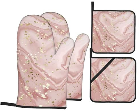 Vantar och krukhållarset rosa marmor bakhandskar återanvändbar handske stilren köksvantar för födelsedag bakning jul