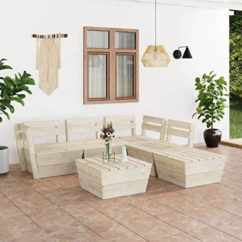 Snsowed Set Divani da Giardino su Pallet 6 pz in Legno Abete Impregnato, Set Salotto Esterno