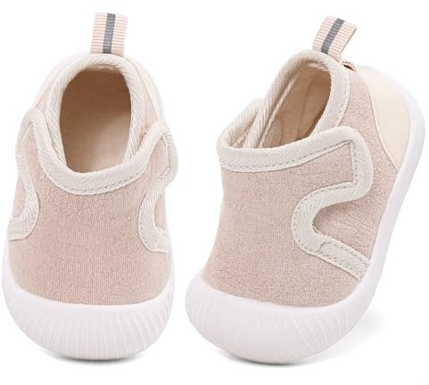 MASOCIO Baby Shoes Toddler Boys Girls Winter Booties Kids Warm Fleece Lining Lined Slippers Trainers Soft Sole Infant Size 4 UK Child First Walking Pre Walkers 12-18 Months Beige