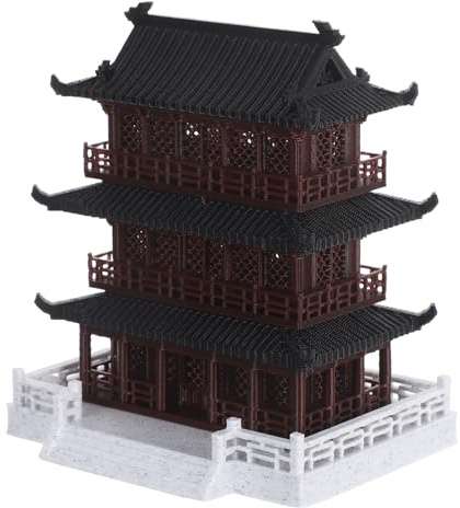 Gatuida Vintage Chinese Pavilion Model for Fish Tank and Desktop Decor Intricately Carved Ancient Architectural Tower Ornament Micro Landscape Ornament for Home Office Aquarium Decoration