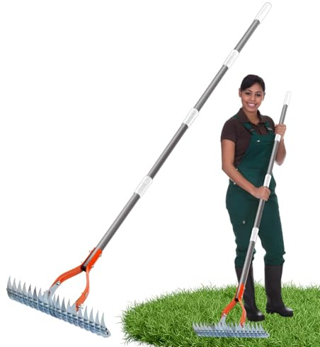 Rastrello da Giardino per Giardinaggio, Rastrello a Mano in Acciaio - Coltivatore a Manico Lungo Regolabile in Acciaio - 3DE JARDING Portatile Ergonomico Coltivatore di Talle per Les pa