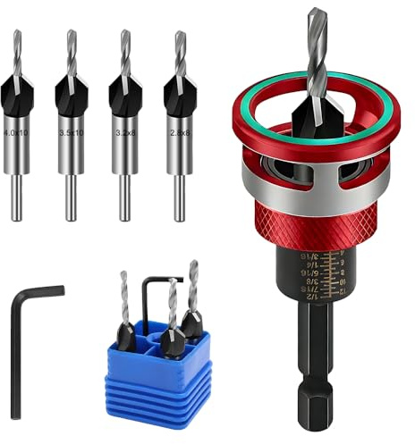 Foret Fraisoir avec Butée, NAVESO Jeu de 6 Forets à Chanfreiner 2.8mm, 3.2mm, 3.5mm, 4mm, Fraise Bois, Outillage Bois pour les Projets de Travail du Bois, du Plastique et du Bois