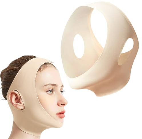 Sk-ult - Envoltura facial de colágeno - Mascarillas de tela reutilizables con correa de barbilla para llevar mientras duermes, agradable a la piel y transpirable, soporta la escultura y reafirmación
