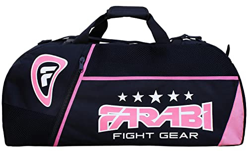 Farabi Sports Gym Fitness Borsa da allenamento invisibile Bretelle MMA, borsa da boxe Borsa da palestra da viaggio (Black/Pink)