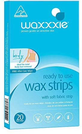 Waxxxie Ready to Use Sensitive Body Wax Strips 20 Pack | Pre-waxed body strips, no prep, reusable up to 5x, gentle on sensitive skin, 100% vegan, after-wax oil included