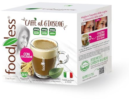foodNess - 1 Box da 10 Capsule di Ginseng con Collagene, Capsule Compatibili con Sistema Dolce Gusto, Preparato Solubile al Caffè e Ginseng, Senza Glutine, Lattosio, Grassi Idrogenati e Zuccheri