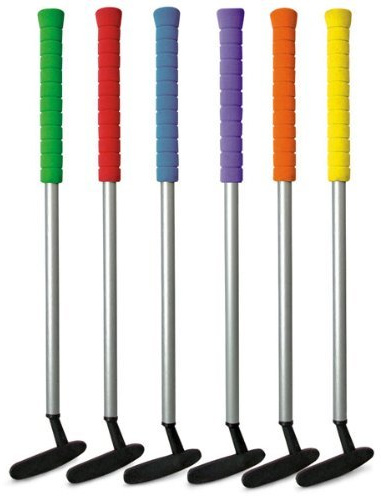 The Zone Golf Clubs - Set of 6 Putters or 7 Irons for Kids - 27 Length - Lightweight Plastic with Foam Grip - Rainbow Colors (Green, Blue, Orange, Red, Purple, Yellow)