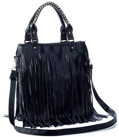 Downupdown Damen-Umhängetasche mit Quasten, Fransen, große Tragetasche, Messenger-Handtasche, Hobo Crossbody-Tasche, schwarz, Einheitsgröße