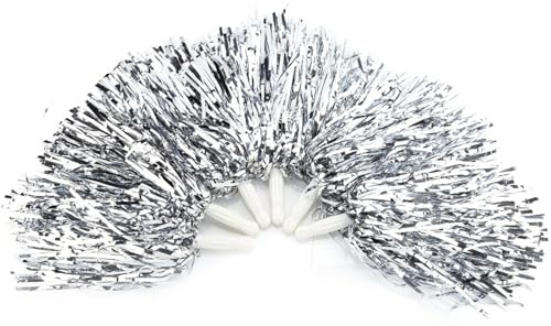 DEWIN 6 Piece Cheerleading Poms, Sports Pompoms Cheer Party Dance Accessory Tool for Sports Meetings, Stadium Party, Holiday Celebrations, Silver