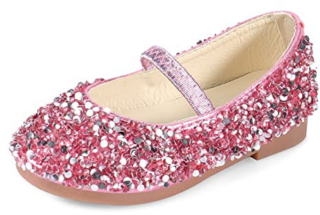 MK MATT KEELY Chaussure Princesse Fille Ballerine Mary Jane Scintillantes Enfants Chaussures Frozen pour Fêtes et Anniversaires,Rose,28 EU(CN29)