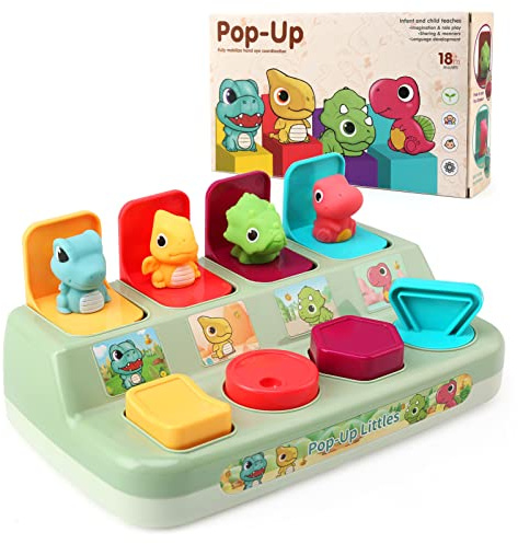 LEADSTAR Giochi Montessori Bambini 2 3 4 Anni, Dinosauro Pop-up Giocattolo Sensoriale Giocattoli Abilità Motorie Gioco di attività Bambino Educativi Regalo con Pulsanti da Premere per Bambina Bimbo