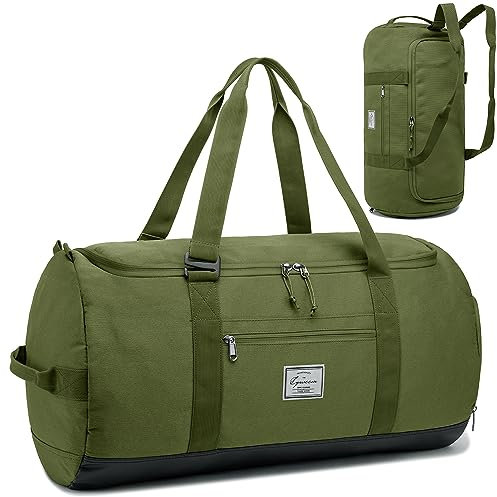 Lyweem Sports Gym Bag Men - 60L Large Travel Duffle Bag with Shoe Compartment, Weekend Holdall Bags, Overnight Duffel Bag Backpack, Green