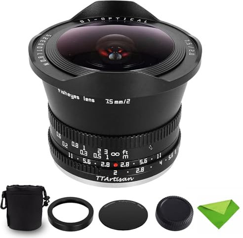 TTARTISAN 7.5mm F2.0 Objetivo Ojo de pez APS-C de Gran Apertura con ángulo de visión de 180° para Canon con Montura cámaras RF EOS R RP R5 R50 R6 R6II R7 R10 R8