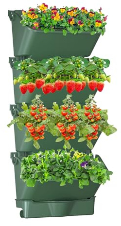 XQZMD - Maceta auto-regante de pared con depósito de almacenamiento de agua, bolsas de plantación colgantes para exterior con 4 macetas, pared vegetal vertical, soporte de pared con bolsillos para