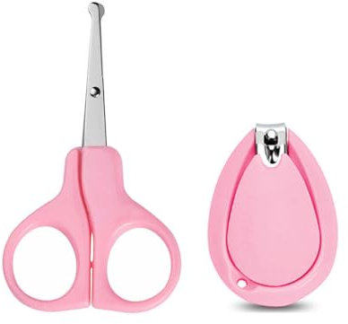 WMUVAZA Babypflege Nagelpflege, 2 Stück Babynagelschere und Nagelknipser, Nagelschere für Babys und Kinder, Edelstahl-Babyschere abgerundeten, Schutzhülle, rutschfester Gummigriff