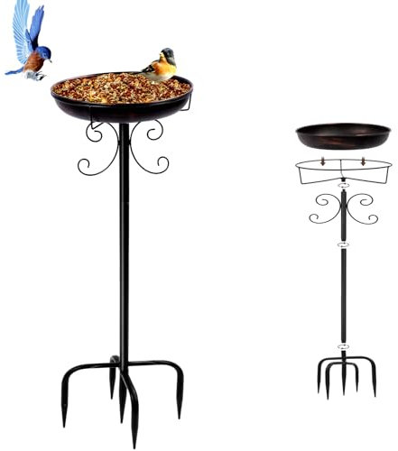Bain d'oiseaux Autonome pour Extérieur, Mangeoire de Jardin 90cm en Métal Vintage avec Piquet à 5 Branches, Bassin Amovible Léger pour Décoration de Jardin, Patio, Cour, Pelouse (Simple étage)