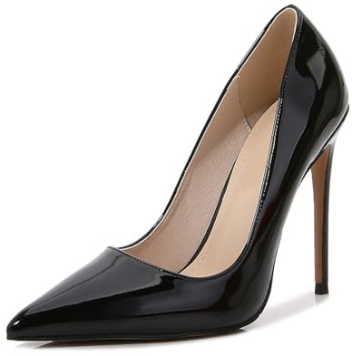 Escarpins à Talons Hauts fermés à Bout Pointu pour Femmes, Chaussures de Mariage à Talons Aiguilles de 4,72 Pouces, Chaussures de Demoiselle d'honneur de mariée de Grande Taille,Noir,45 EU