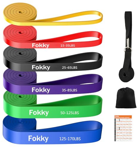 Fokky 6 Set Fitnessbänder, Resistance Bands Set mit Türanker, Tragetasche und Übungsguide, Widerstandsbänder Gymnastikband Klimmzug Bänder für Muskelaufbau/Klimmzug/Krafttraining für Männer und Frauen