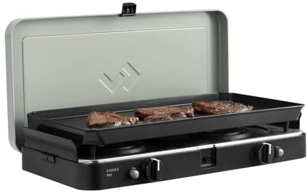 CADAC - 2 Cook 3 Pro Deluxe - 50mBar - Grillen - Tragbare Grills - Kochfläche aus Edelstahl - Inkl. Tragetasche - Campingplatz - BBQ-Must-Haves - Grau Grün