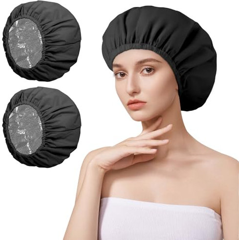 AOGOE 2 Pack Duschhaube Damen, Haarhaube Färben, 2-in-1 Elastische Duschkappe Wasserdichte, Shower Cap and Heat Cap Two Uses, Deep Conditioning Hair Cap für Haarölpflege, für Mädchen Damen Salon