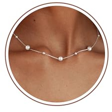 ZHESHY Collar De Perlas Para Mujer Oro 14k Cadena De Plata Colgantes Perlas Collares Gargantilla Regalo Bodas Novias Dama De Honor Niña Joyería Antialérgica Ajustable 4mm-8mm Perlas