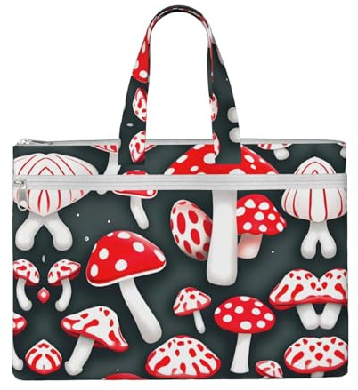 SDEGTHO Red White Mushroom Zippered Document Bag With Handle For Carrying Paper Files Books Filing Folder