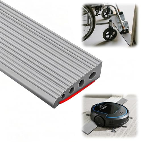 Rampa per soglia della porta, in PVC, 100 x 8 x 2 cm, superficie antiscivolo, rampa per sedia a rotelle, passeggini, deambulatori o scooter (grigio, 2)