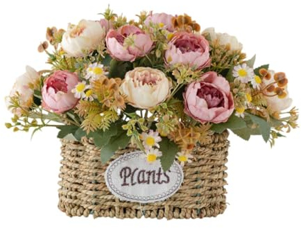 MagiDeal Flores Artificiales con Cesta, Centro de Mesa, Decoración del Hogar, Regalo, Suministros para Fiestas, Adorno, Decoración de Escritorio para Bodas Y O, Rosa