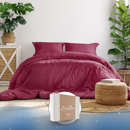 Samthus Ropa de cama 220x240 Algodón Satén - Oeko-Tex Made In Green - Sueño celestialmente suave - Juego de ropa de cama con 1x funda nórdica 220x240 + 2x fundas de almohada 80x80 - Funda de edredón