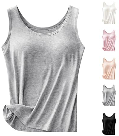 Ovantii - Camiseta de Tirantes con Sujetador Incorporado, 2 en 1 de Verano, for Entrenamiento, sin Mangas, Olor Liso(Gray,XL)
