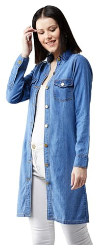Dolce Crudo dam polotröja fulla ärmar denim knälång Shrug (DOAW24DEN92-42-115-06, blå, XL), blå, S