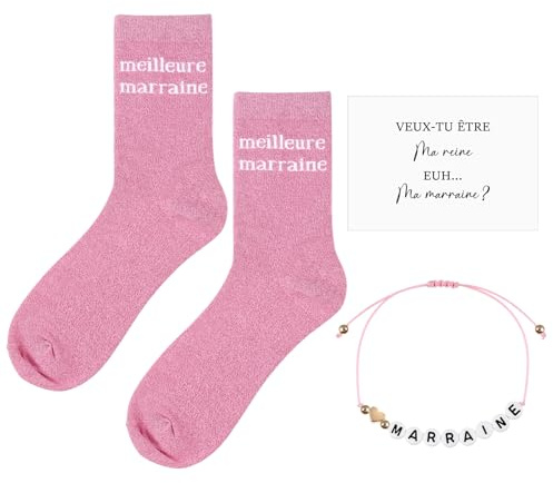 Hestya Ensemble de 4 Pièces Cadeau Demande Marraine Chaussettes Paillettes Bracelet Carte Veux Tu Etre Ma Sac Cadeau