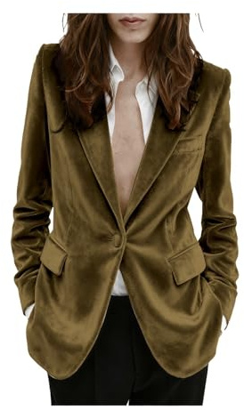 Chaqueta blazer de traje de terciopelo para mujer con un botón, blazer cálido para invierno, otoño, primavera, trabajo, oficina, marrón, L
