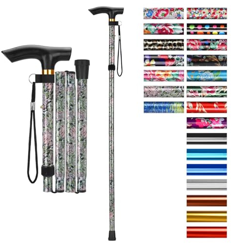 supregear Canne Pliante, Hauteur Réglable à 5 Niveaux Canne de Marche Légère Portable Bâtons de Voyage avec Dragonne et Poignée en T pour Personnes Âgées Handicapées Hommes Femmes, Vert Herbe