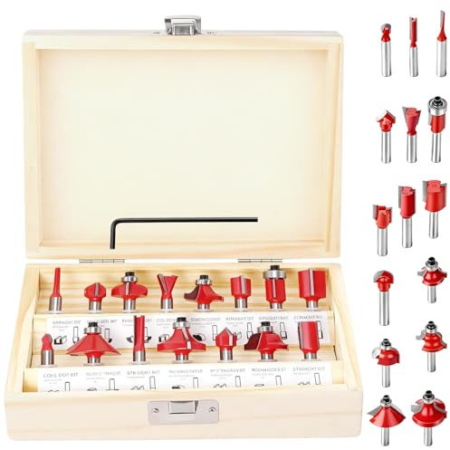 Set di 15 frese da fresatrice, router con gambo da 6 mm, fresa per router con custodia in legno, fresa per scanalature e profili per progetti professionali di falegnameria e carpenteria (rosso)
